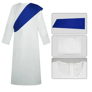 Costume de cosplay jésus grec romain robe blanche avec écharpe bleue pour fête d'Halloween