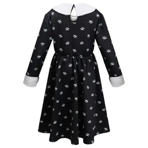 Children long sleeve black dress with white collar cuffs cosplay costume party dress kids