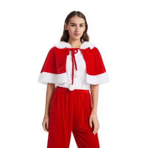 Women adult Christmas velvet cloak and pants costume set for holiday cosplay party wear.