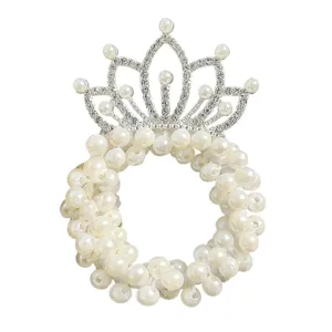 Kids Princess Crown Pearl Hair Tie Elastic Hair Rope Rhinestone Hair Accessories For Girls Daily Hair Styling