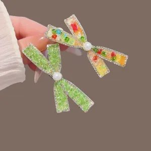 Korean sweet bow hair clip women rhinestone pearl shiny hair accessories elegant fashion 1pcs