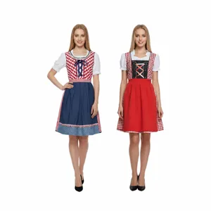 Damen Halloween Cosplay Bayerisches Bier Mädchen Kostüm Karomuster Dirndl Fancy Party Bühnenauftritt Outfit