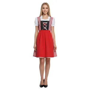 Bayerisches Oktoberfest Dirndl Kostüm für Damen rot weiß kariert Karneval Cosplay Partykleider.