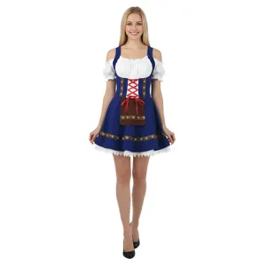 Mujer Disfraz de Chica de Cerveza Bávara Oktoberfest Halloween Cosplay Fiesta Vestido Elegante Encaje Bordado Traje de Criada