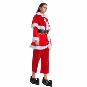 Women Christmas Cosplay Costume Red Velvet Santa Cape Suit Festival Outfit Holiday Party
