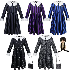 Kids Gothic Cosplay Dress Long Sleeve Turn-down Collar Vintage Party Costume Girls Role Play Outfit Holiday Party