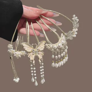 Neuer chinesischer Stil Metall Haarnadel Damen Perle Strass Haargabel Elegante U-förmige Haarknoten Macher Haar Accessoires