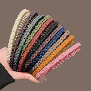 Women Matte Braided Headband Non Slip Toothed Hairband Plastic Resin Twist Head Hoop For Face Washing Mask Makeup Hair Accessories