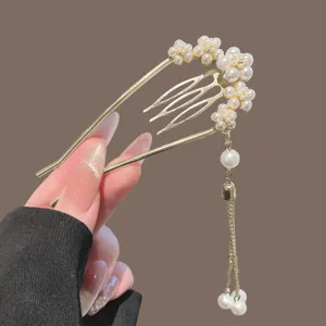 Elegante Perle U-förmige Haargabel neuer chinesischer Stil Haarschmuck für Damen Hochsteckfrisur.