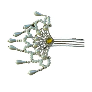 Peigne à cheveux en perles en forme d'éventail de style chinois avec pampille vue principale