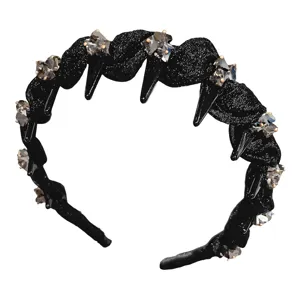 Cerchietto nero di perle di cristallo da donna, elegante fascia per capelli con denti.