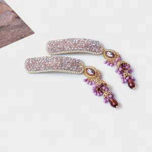 Neo Chinese Stijl Paars Kunstkristal Strass Haarspeld Kwastje Bel Haarspeldje Etnisch Elegante Haaraccessoires Voor Dames