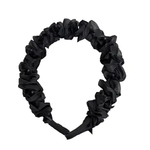 Black mesh ruffled headband for women, stylish high crown hair hoop with teeth accessories.