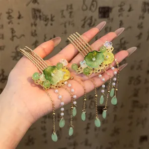 Horquilla para Pelo de Aleación Estilo Chino Flor Borla Larga Con Perla Artificial Strass Tradicional Hanfu Peine de Cabello Joyería de Mujer