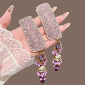 Neo-Chinesische Stijl Paars Kunstkristal Kwastje Haarklem Luxe Strass Franje Haarklem Bel Hanger Haaraccessoires Voor Dames