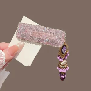 Nieuwe Chinese stijl paarse kristalen haarspeld met elegante kwast hanger voor dames.