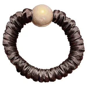 Small satin pleated hair scrunchie with large round pearl charm versatile daily hair accessory