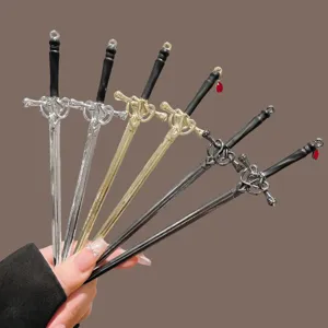 New Chinese Style Sword Hair Stick Alloy Electroplated Vintage Sword Hairpin With Teardrop Pendant For Women Hanfu Updo Hair Accessories