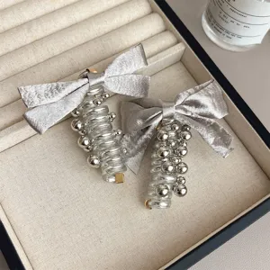 Y2K Zilverkleurig Strik Telefoonsnoer Haarelastiek Metalen Kralen Elastische Paardenstaart Haarband Voor Feest Vrouwen Dagelijks Accessoires
