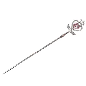 Bacchetta magica fermacapelli per donna, accessorio capelli con strass cuore rosa kawaii.
