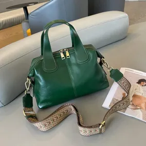 Retro Vegetable Tanned Genuine Leather Handbag For Women Head Layer Cowhide Boston Pillow Bag Fashion Crossbody Bag