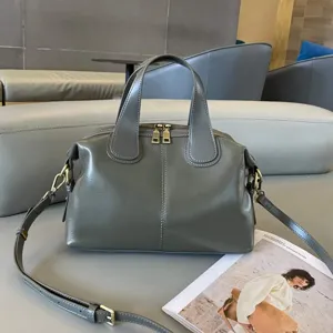 Women oil wax leather crossbody bag autumn winter large capacity casual shoulder bag grey dumpling