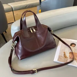 Women's genuine leather shoulder bag retro dumpling crossbody bag large capacity handbag