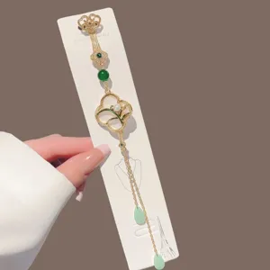Chinese style vintage Ruyi orchid pendant dangling ornament Hanfu accessory golden metal