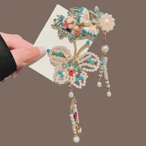 Chinesischer Stil Schmetterling Haarnadel Perlen Quaste Haarschmuck elegant Hanfu Qipao Clip