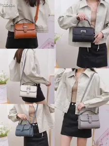 Genuine leather small square handbag and flap crossbody bag for stylish minimalist commuting.