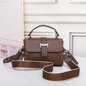 Brown leather small square bag women handbag flap crossbody bag stylish commuter bag