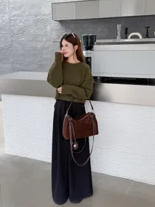Large capacity brown suede shoulder bag, minimalist casual commuting handbag and stylish tote for women.