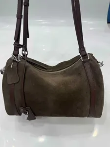 Large capacity casual suede shoulder bag versatile minimalist brown duffel handbag for women