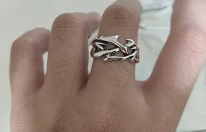 Vintage silver thorn ring for men, gothic open adjustable ring, cool punk style fashion accessory.
