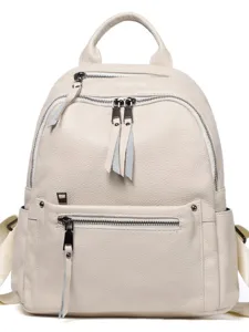 Women's Casual Genuine Leather Backpack Large Capacity Travel School Bookbag Vintage Solid Color Daily Daypack