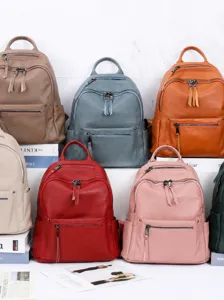 Multi-color genuine leather backpack large capacity casual travel school bag for women main view