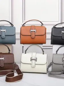 Genuine leather small square handbag top handle crossbody bag stylish commuter bag
