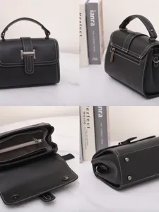 Genuine leather black crossbody handbag minimalist fashion casual commuting women square bag