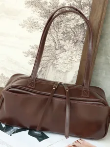 Minimalist Vegetable-Tanned Cowhide Bowling Bag For Women Large Capacity Boston Handbag Vintage Top Handle Shoulder Bag Casual Leather Purse