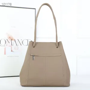Genuine leather tote bag, retro taupe bucket bag, large capacity shoulder bag for women.