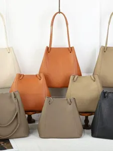 Classic leather bucket bag women large capacity shoulder tote bag stylish minimalist design