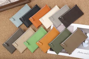 Genuine cowhide long wallet women ultra thin casual zipper purse simple card holder coin bag
