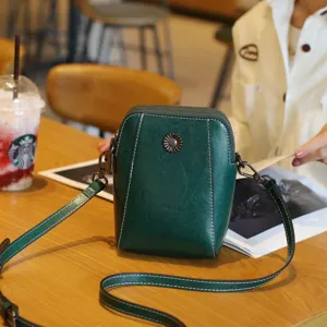 Sac bandoulière en cuir vert foncé élégant sac de téléphone d épaule pour femme chic