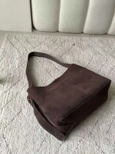Stylish Women Large Capacity Suede Shoulder Tote Bag Fashion Commuter Handbag Brown