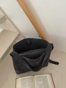 Women dark grey suede tote bag large capacity minimalist commuting shoulder bag fashion