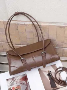 Borsa Sottobraccio in Vera Pelle con Testura Screpolata da Donna Vintage Retro Chic Casual Borsa a Tracolla