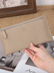 2025 new genuine leather long wallet for women, slim minimalist zip purse hand held view