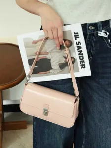 Modische rosa Umhängetasche für Damen, schicke Retro Tofu Crossbody Handtasche mit Metallschnalle.