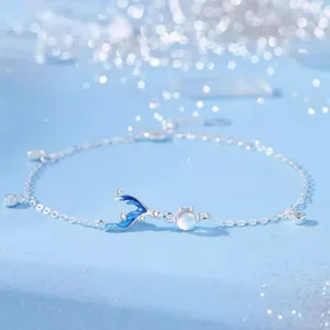 Wunderschöne Meerjungfrau Fischschwanz Silberkette mit Mondstein Anhänger, süßer blauer Schmuck für Damen.