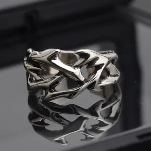 Vintage Copper Thorn Open Ring For Men Antique Silver Tone Gothic Punk Adjustable Intertwined Branch Geometric Statement Finger Band Ring Jewelry Gift